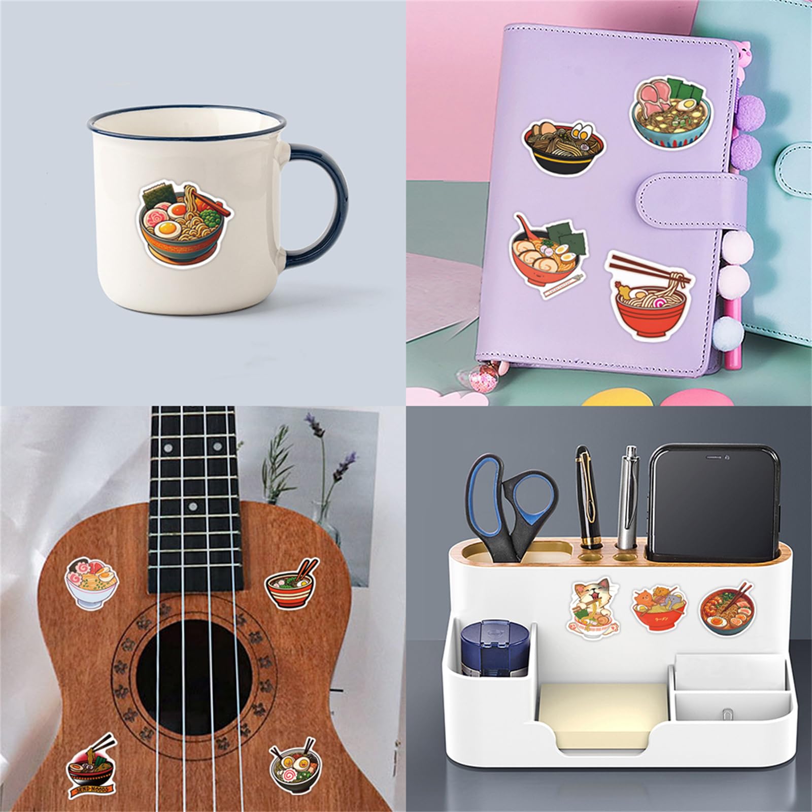 Ramen Stickers for Water Bottle and Laptop 55PCS Yummy Japanese Food Stickers, Foodie Party Favors & Decorations, Waterproof Vinyl Noodle Decals, Cute Ramen Stickers Laptop Decals