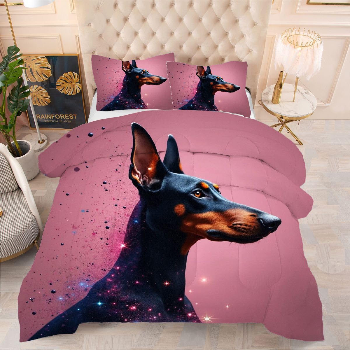 Couette 240 x 260 cm légère et hypoallergénique en microfibre lavable Doberman Noir