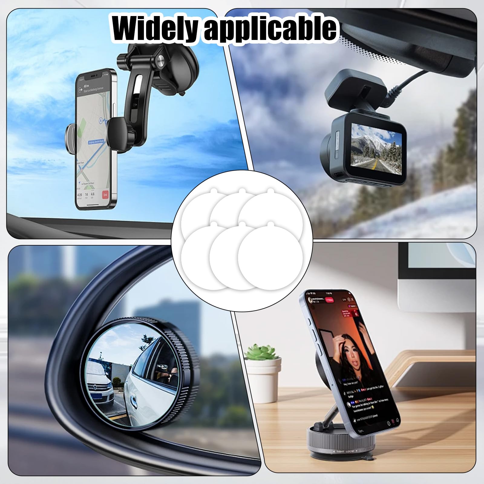 6 almohadillas adhesivas de doble cara para soporte de teléfono de coche, 70 mm, kit de repuesto de cinta de montaje de gel transparente resistente para ventosa, soporte de teléfono celular