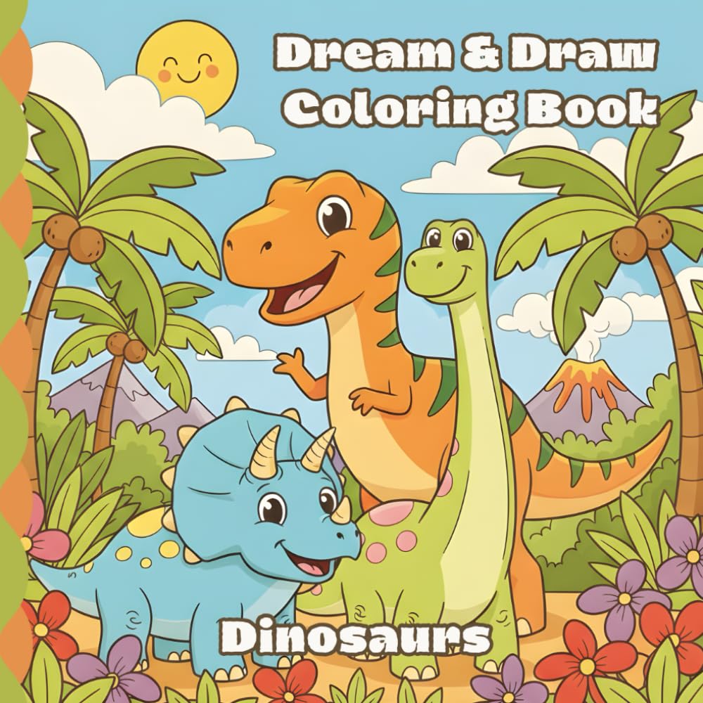 Dream & Draw Coloring Book: Dinosaurs: 40 Fun Illustrations for Kids | Single-Sided Pages