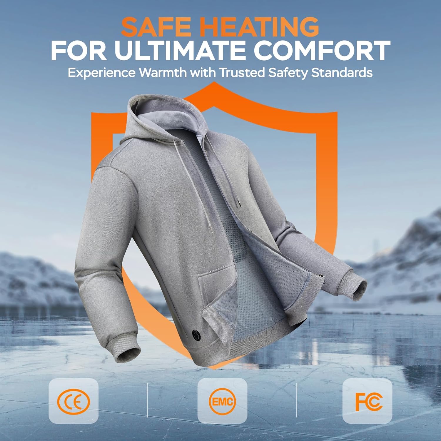 Heated Hoodie for Men, Zip Up Electric Heating Sweatshirt, Fleece Lined Winter Thermal Heated Sweater - Image 6