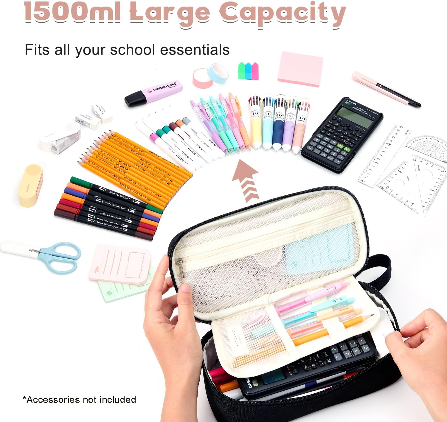 Pencil Case Pouch, Large Capacity Pen Bag Organizer, Cute Aesthetic Pencil Box for Girls Boys Kids, Back to School Supplies, Teacher Supplies Classroom Essentials, Black thumbnail