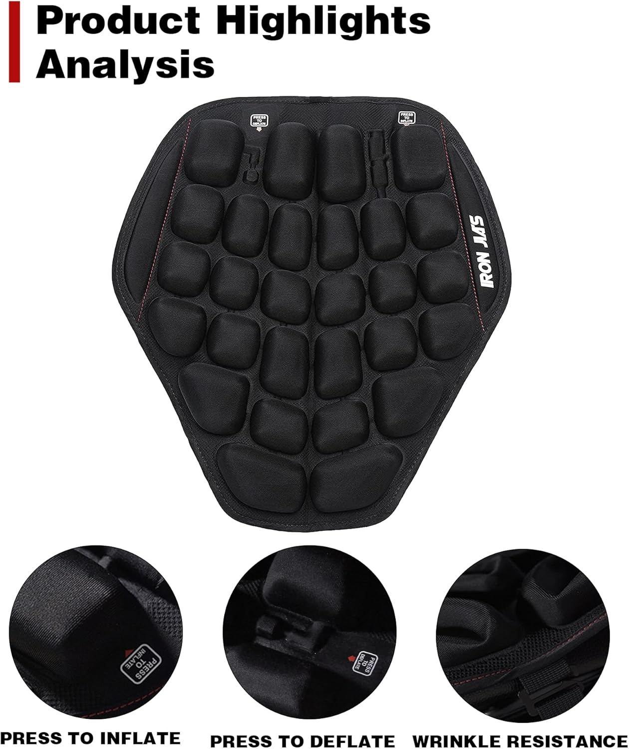 Grapelet Motorcycle Seat Cushion Pressure Relief Hand Press Inflatable Motorcycle Air Seat Pad Shock Absorption Butt Protective Comfortable for Long Rides
