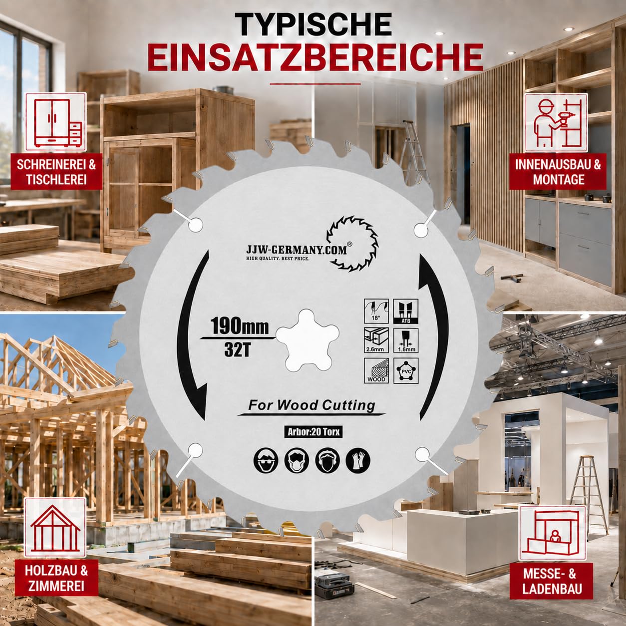 jjw-germany HM Sägeblatt 190 x 2,6 FastFix Sternaufnahme Z= 32 WZ