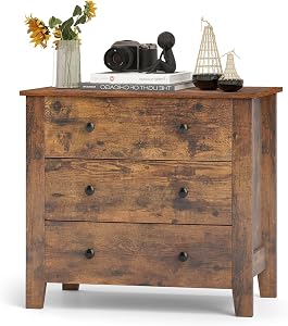DORTALA Dresser for Bedroom with 3 Drawers, Chest of Drawers with Metal Knobs, Bedside Table Storage Tower Organizer for Bedroom, Entryway, Nursery, 72 x 45 x66 CM (1, Rustic Brown)