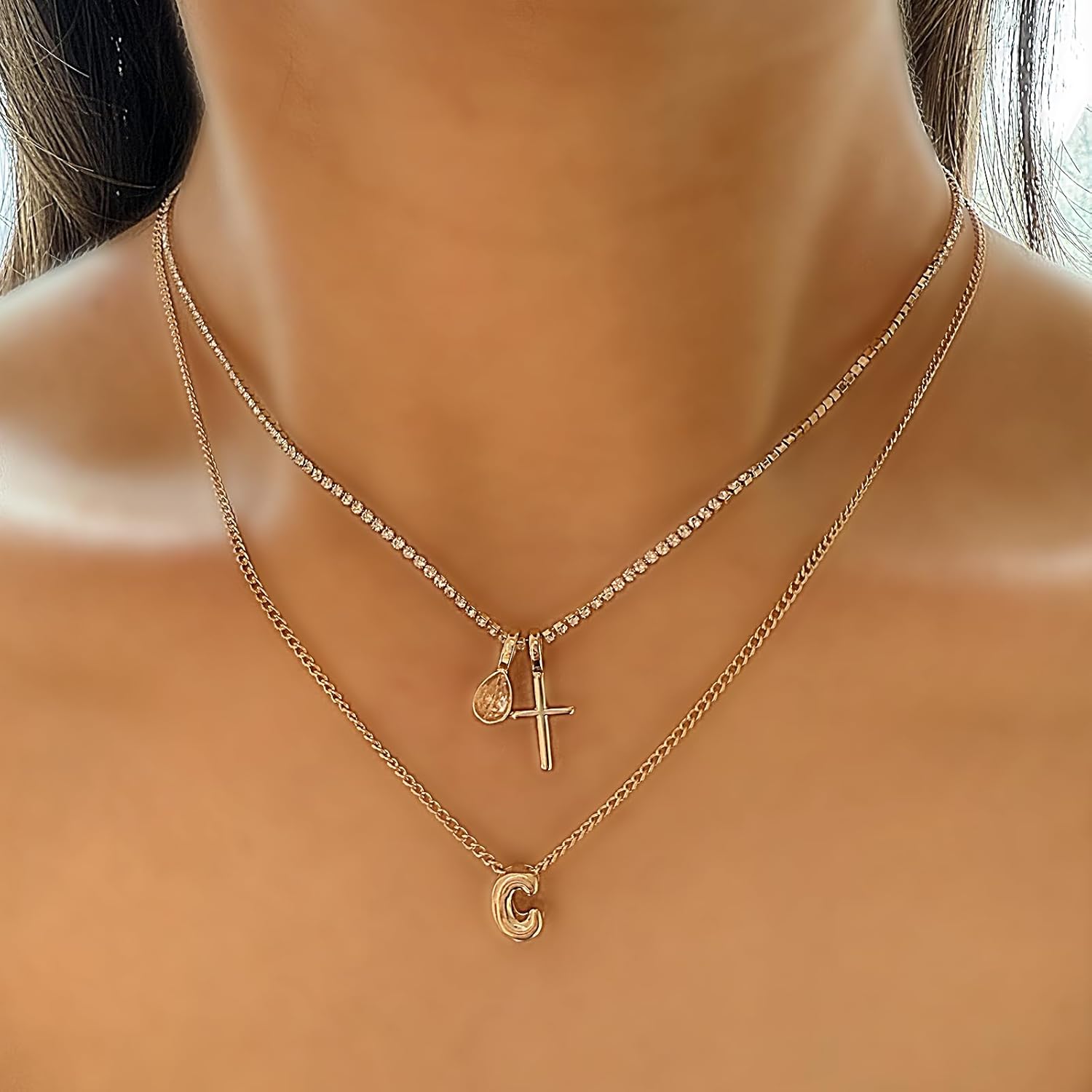 Gold Cross Initial Necklace for Women, 18K Gold Plated Cross Initial A-Z Necklace Dainty Zircon Necklaces Tiny Gold Initial Necklaces Christmas Birthday Gifts for Women Jewelry - Image 5