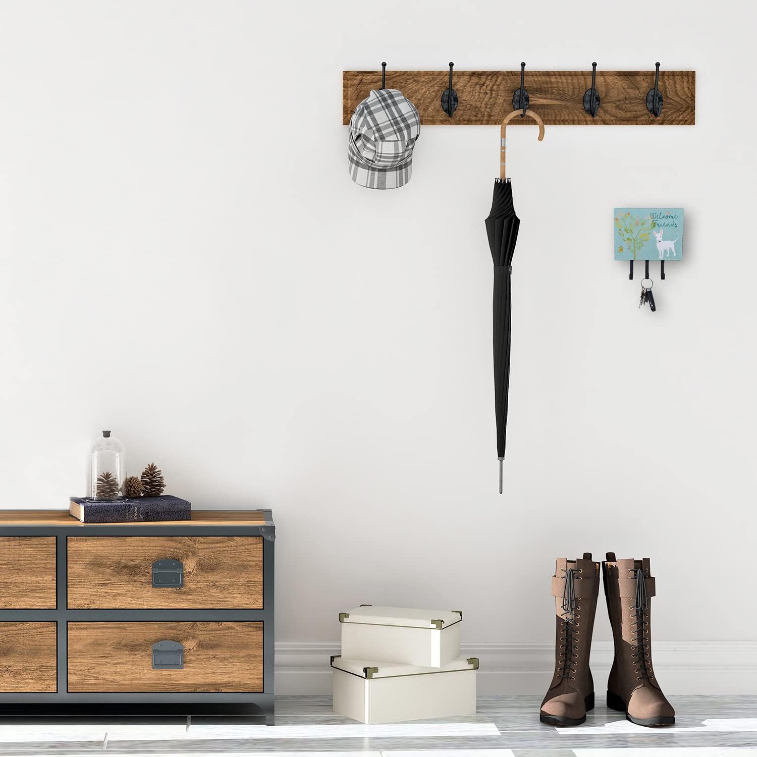 Caroline's Treasures BB7606TH68 Welcome Friends White Bull Terrier Leash or Key Holder, Wall Hooks, Key Hooks Holder, Coat Rack Wall Mount, Coat Hooks, Hooks for Hanging Keys, Towels, Aprons, Leashes, image 2