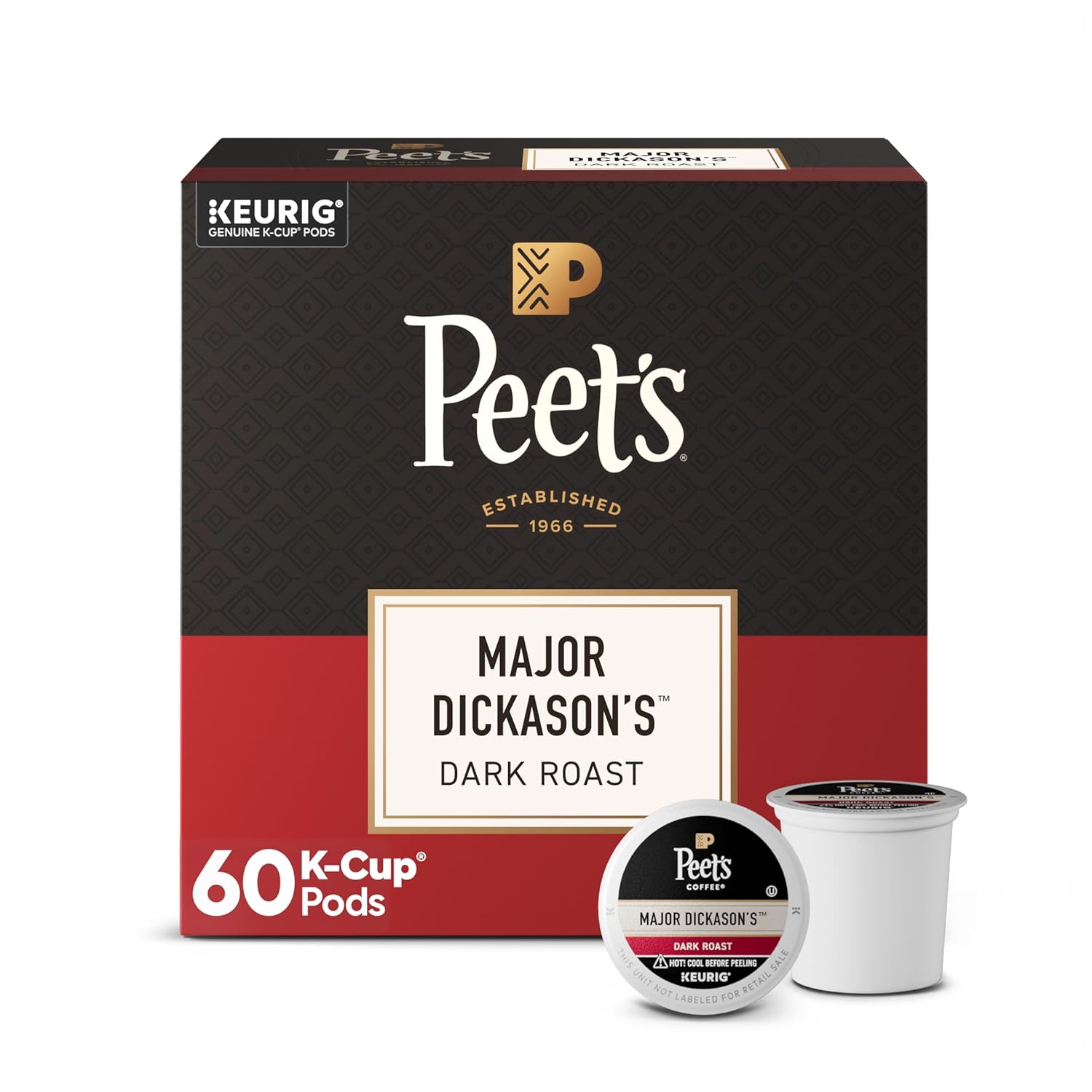 Peet's Coffee, Dark Roast Keurig K-Cup Pods, 100% Arabica Coffee - Major Dickason's Blend 60 Count (6 Boxes of 10 K-Cup Pods)