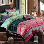 Boho Queen Duvet Cover, 100% Microfiber Ethnic Bohemian Colorful Bedding Set for Men Women, Yellow Orange Modern Geo Bohemian Print Duvet Cover, with Zipper Closure Luxury Soft Durable (Queen, 3pcs)