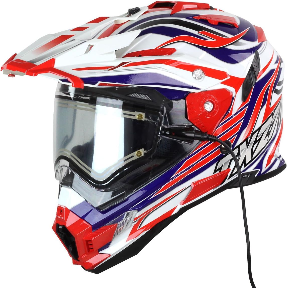 Snow Master TX-27 White Red Blue DS Snowmobile Helmet - Large