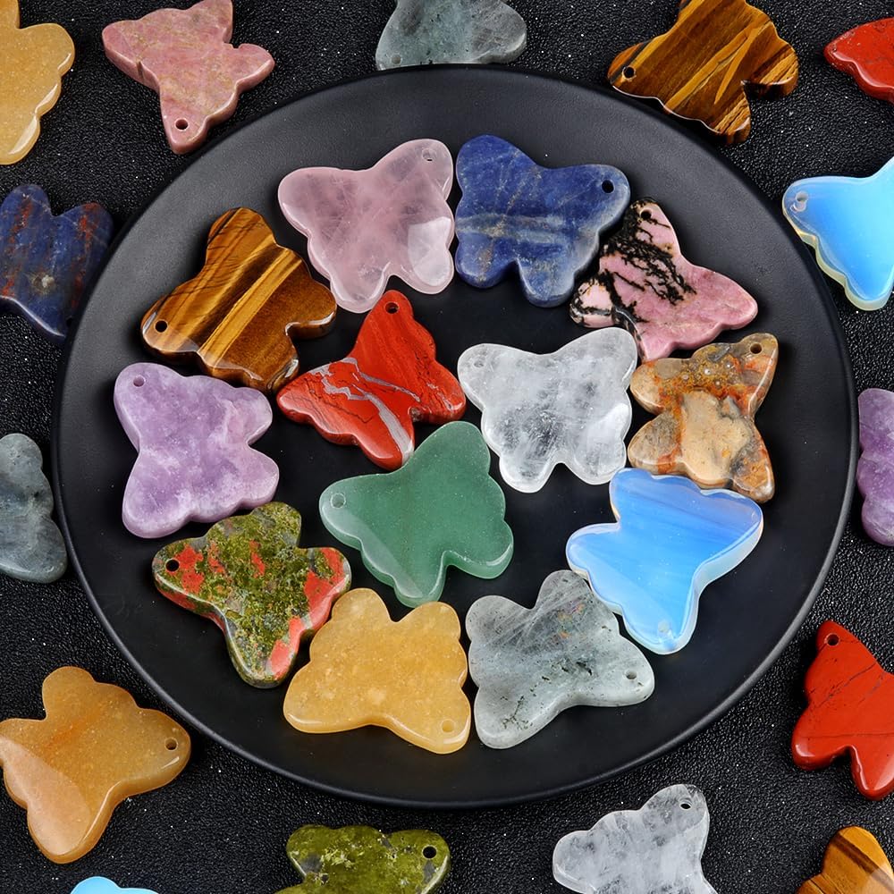 LE SKY 6 Pcs Natural Crystal Pendants Butterfly Shape Healing Chakra Gemstone Charms for Women Men Jewelry Making DIY Gift - Image 7