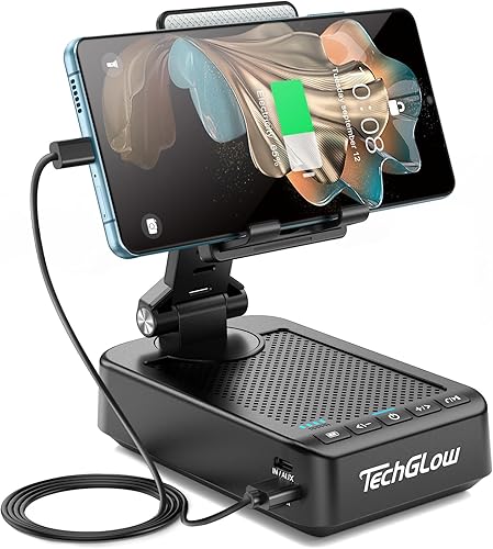TechGlow Soporte plegable para teléfono celular con función de carga de altavoz Bluetooth, soporte giratorio de 360, regalos de cumpleaños para