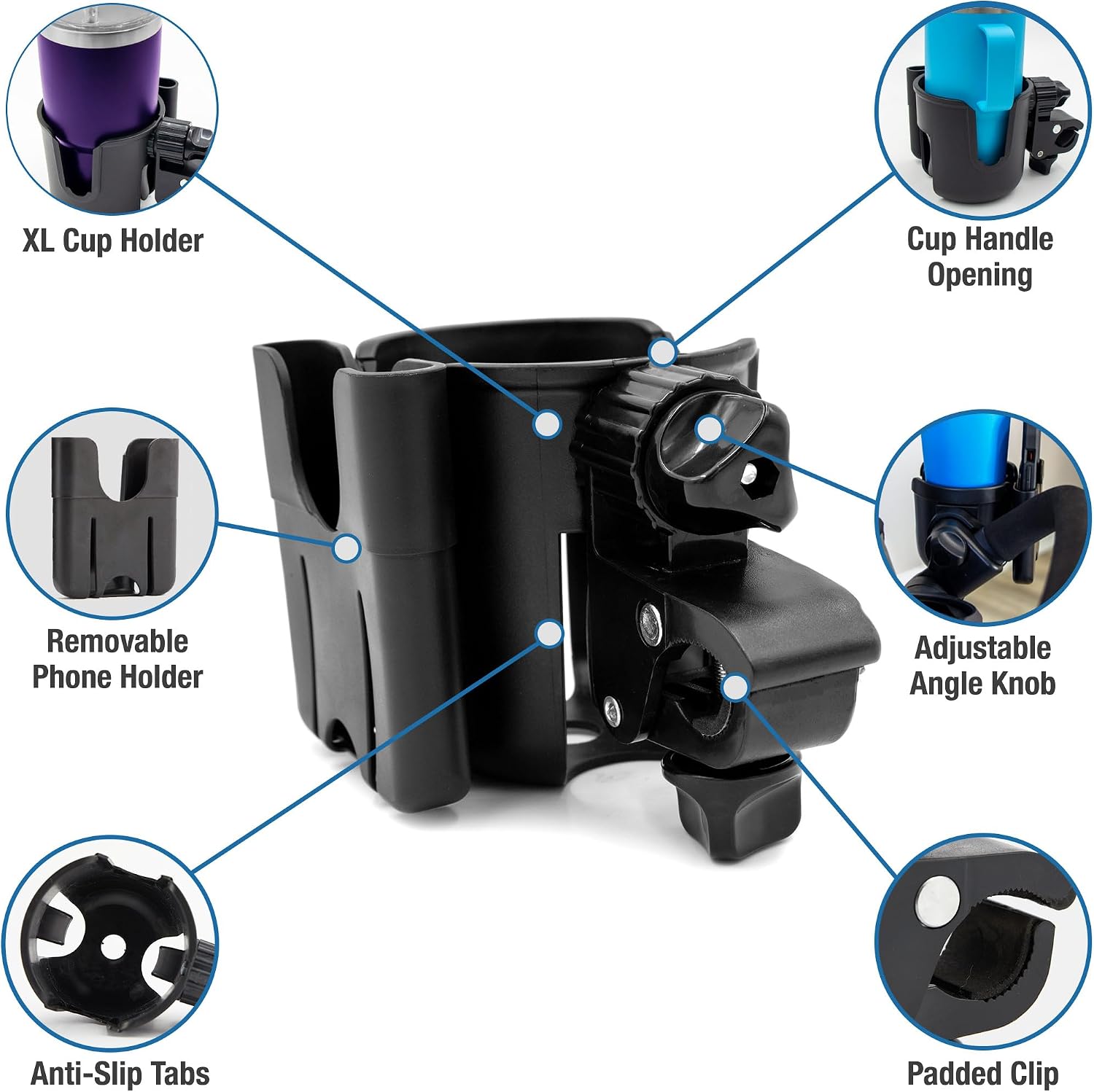 Habitat Universal Stroller Cup Holder Attachment with Phone Holder - Adjustable Drink and Phone Organizer for Baby Strollers,Walkers, Bikes & Scooters, Parent Gift