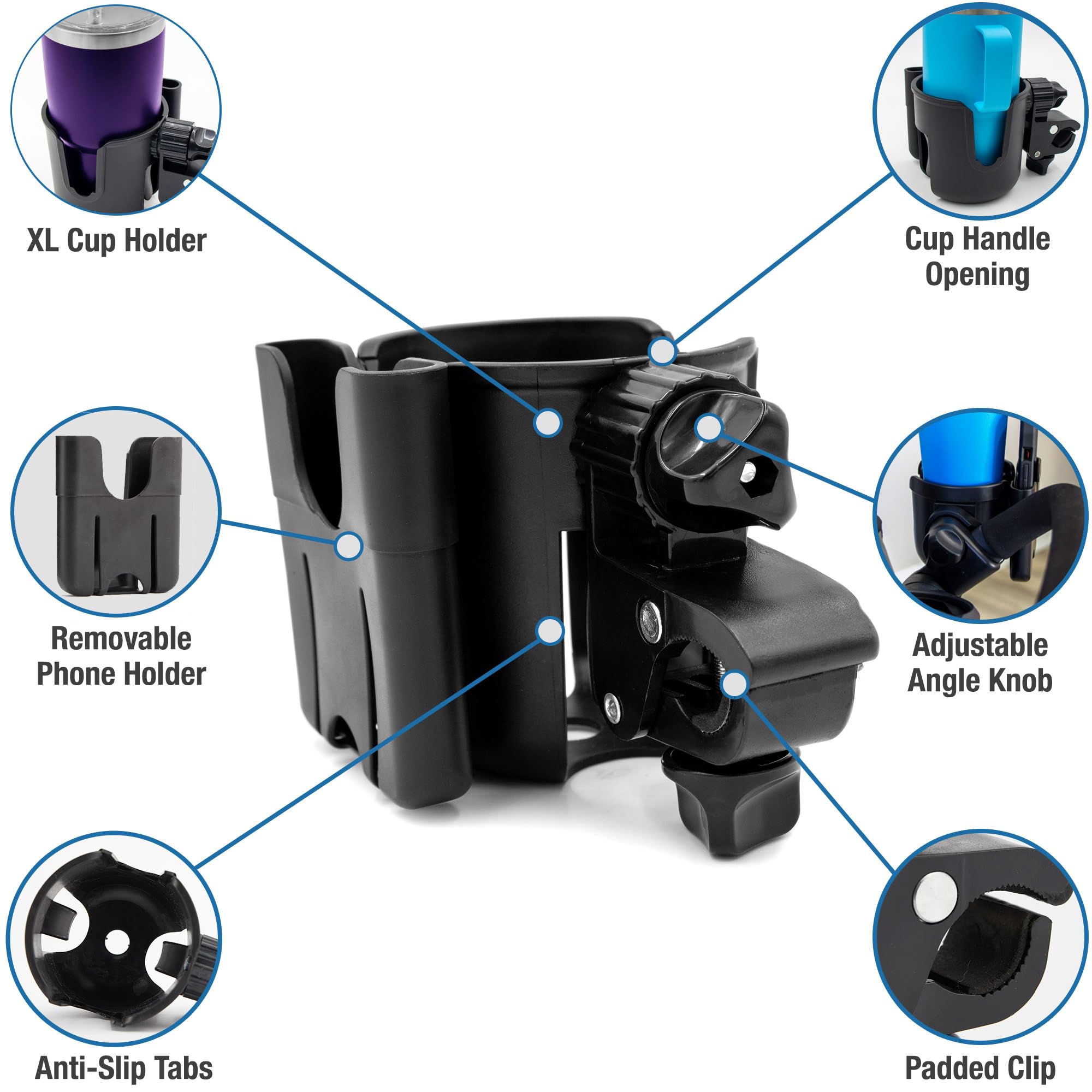 Habitat Soporte Universal para portavasos para Cochecito con Soporte para teléfono, Organizador Ajustable de Bebidas y teléfono para cochecitos de bebé, andadores, Bicicletas y Scooters, Regalo para