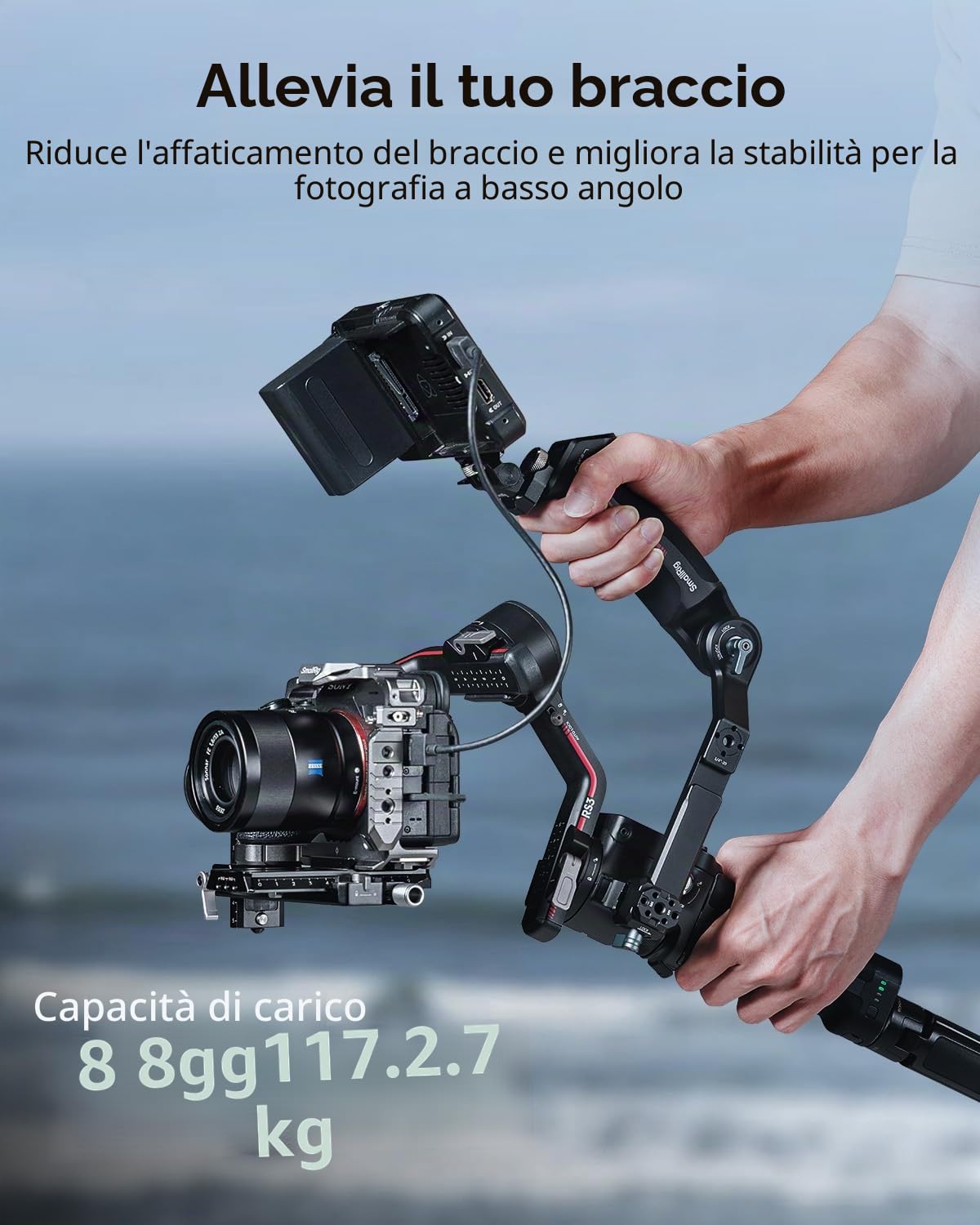 SmallRig Impugnatura Gimbal con Tracolla per DJI RS 2 / RSC 2 / RS 3 / RS 3 Pro/RS 3 Mini/RS 4 / RS 4 Pro/RS 4 Mini, Impugnatura Regolabile per Riprese dal Basso, con Attacco QD