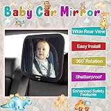 Rétroviseur de voiture pour siège arrière pour bébé avec vue arrière, incassable, réglable pour voir face à l'arrière pour nourrissons, enfants et animaux domestiques - 3