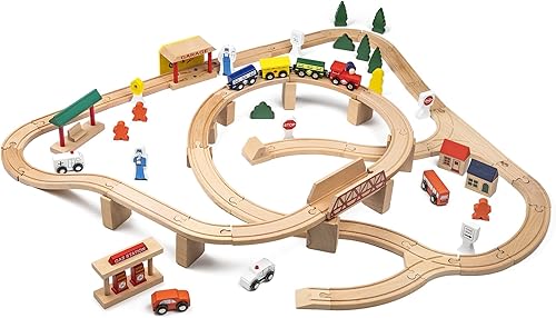 Miniatura 8 de Juego de tren de madera, juego completo de tren para niños, juego interactivo y aprendizaje, diseño creativo de pista de tren de madera, calidad