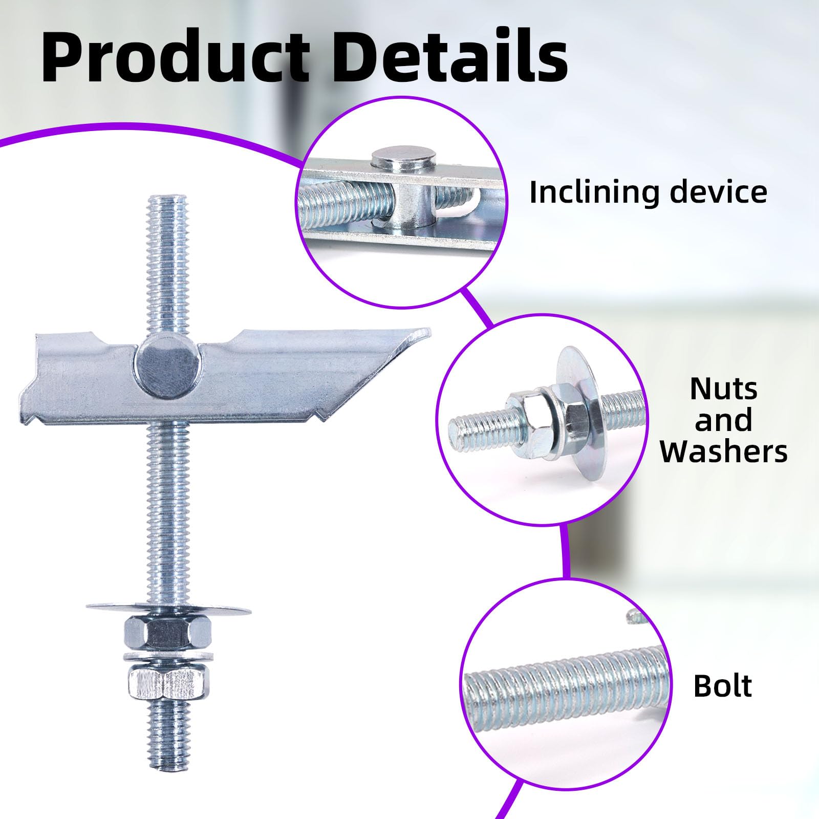 Swpeet 12Pcs Heavy Duty M8×100mm Plasterboard Fixings Toggle Bolts Drywall Anchors, Tiltable Plasterboard Wall Plug Kit - Image 3