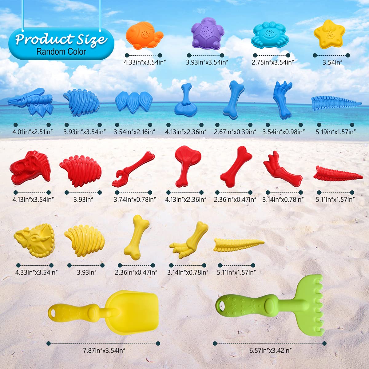 Juego De 4 Moldes De Dinosaurio Para Arena | Plástico Resistente | Tamaño 32x21 Cm | Juguete De Playa Educativo Para Niños | Color Rojo
