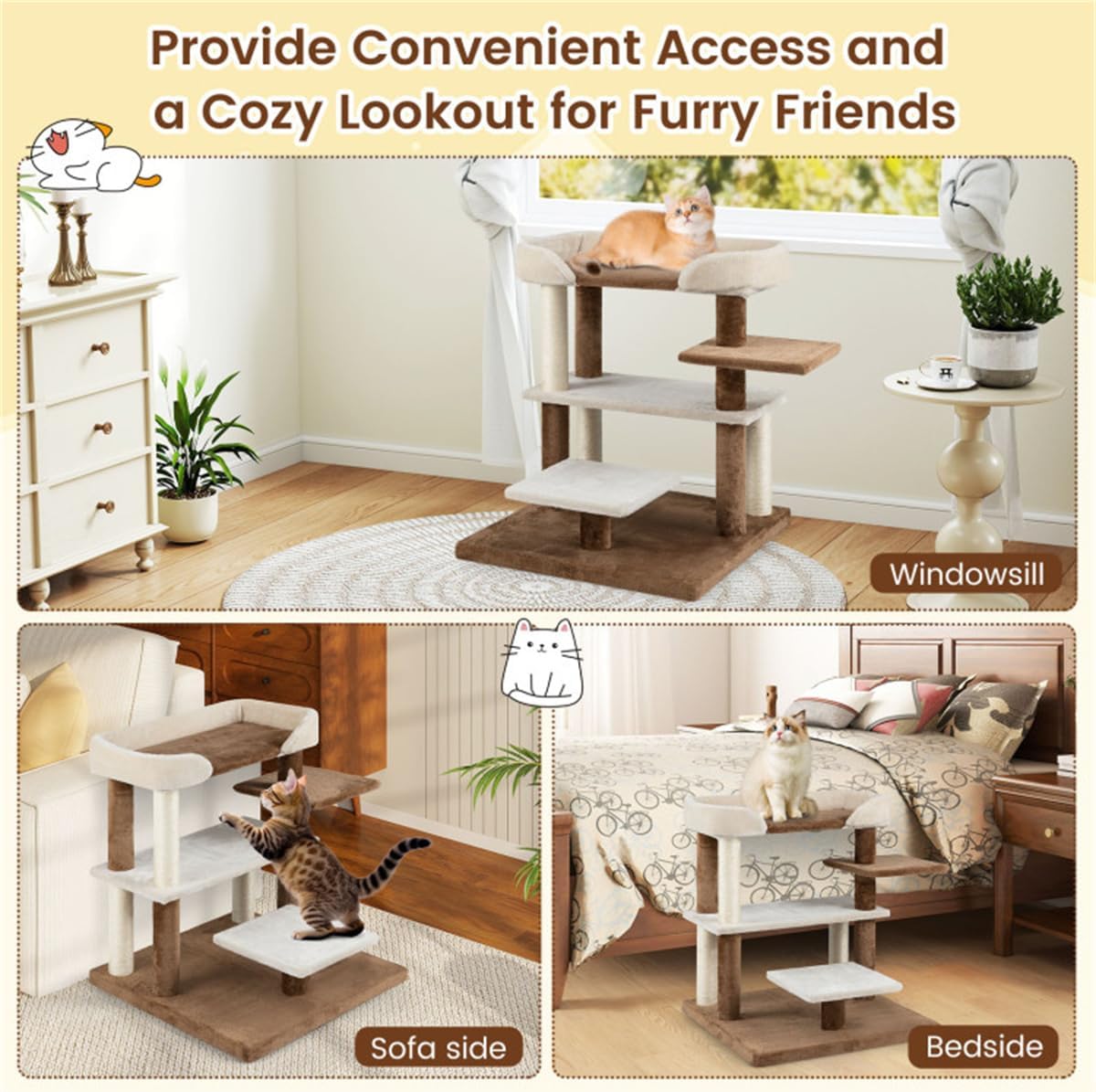 2-in-1 Cat Stairs & Tree - 4-Tier Platforms with Sisal Scratching Posts, Gray
