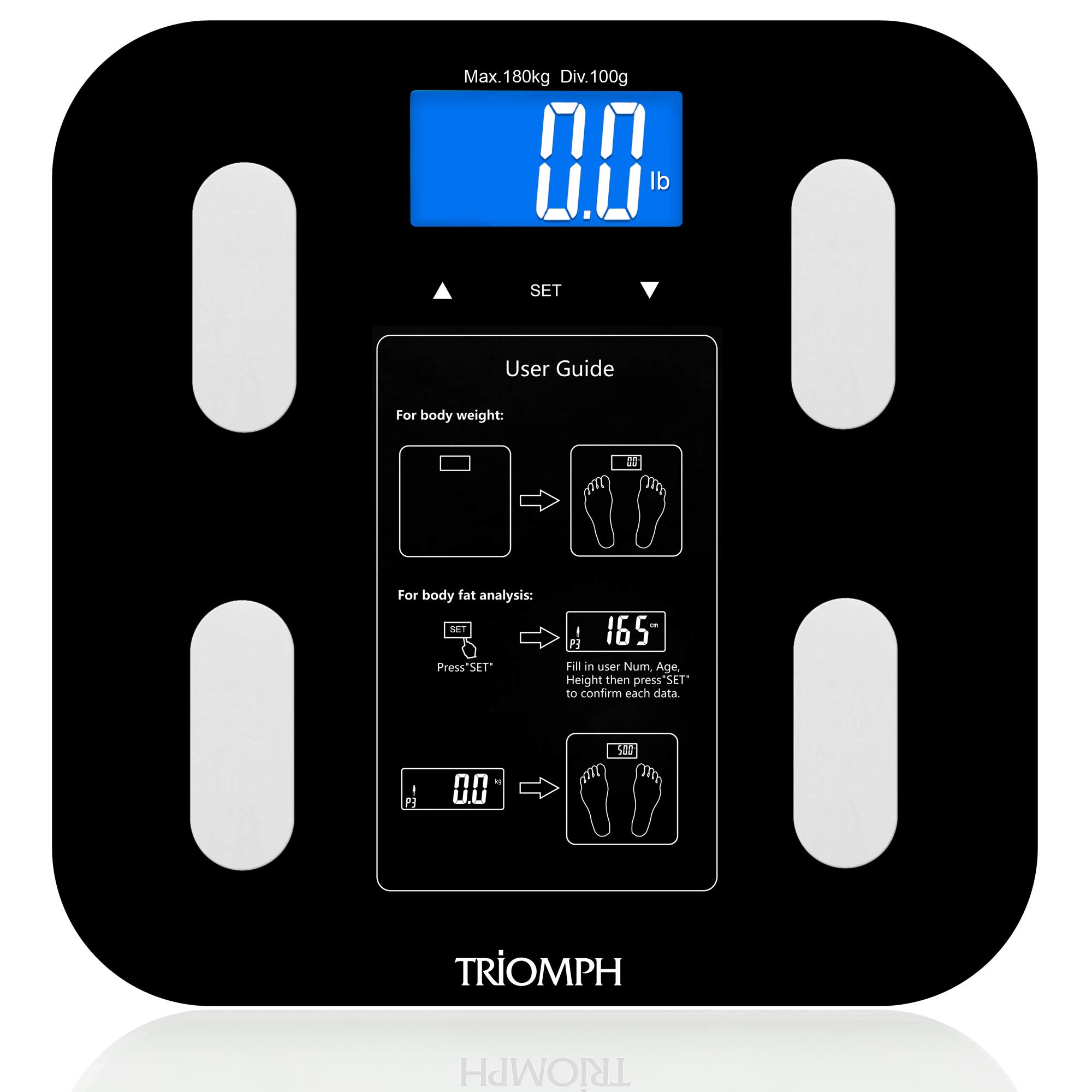 Body Fat Scale, Digital Bathroom Scale Body Composition Analyzer with Backlit LCD for Body Weight, Fat, Water, Muscle, BMI, Bone Mass and Calorie, 10 Users, 400 lbs Fat Loss Monitor, Black