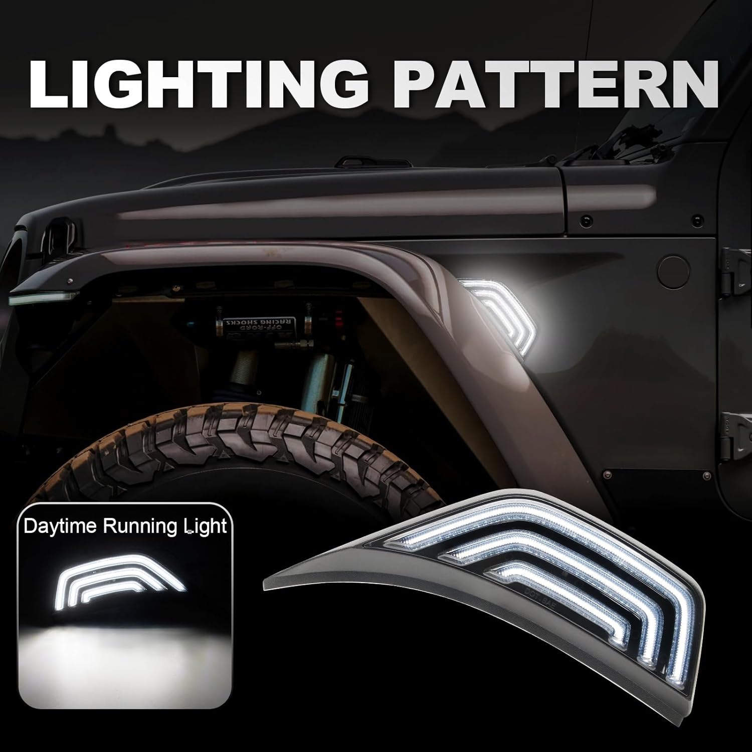 Front Fender Air Vent Led Turn Signal Side Marker Lights Compatible with Wrangler JL JLU 2018-2026 & For Gladiator JT 2020-2026 White DRL & Amber Yellow Dynmaic Sequential Blink(Smoked Lens)
