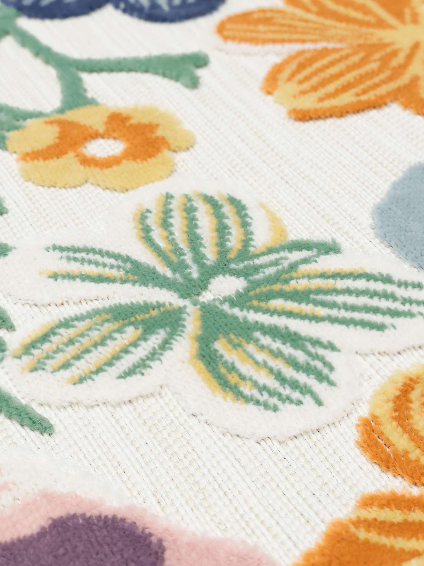 RugVista Cherri, Alfombra, Modernas, Ø 150 cm, Redondo, Pelo Medio, Lavado a Mano, Oeko_Tex_100, Blanco/Multi