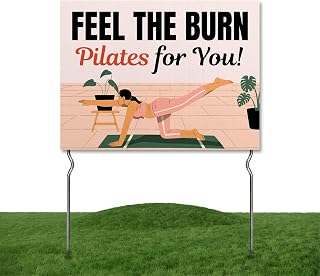 Feel the Burn - Pilates for You! Yard Sign by DC | 24"x18" Double Sided Pilates Garden Sign with 13” Metal Stakes | Outdoor Signs Waterproof for Lawn, Patio, Sidewalk & House | Set of 3 | Made in USA