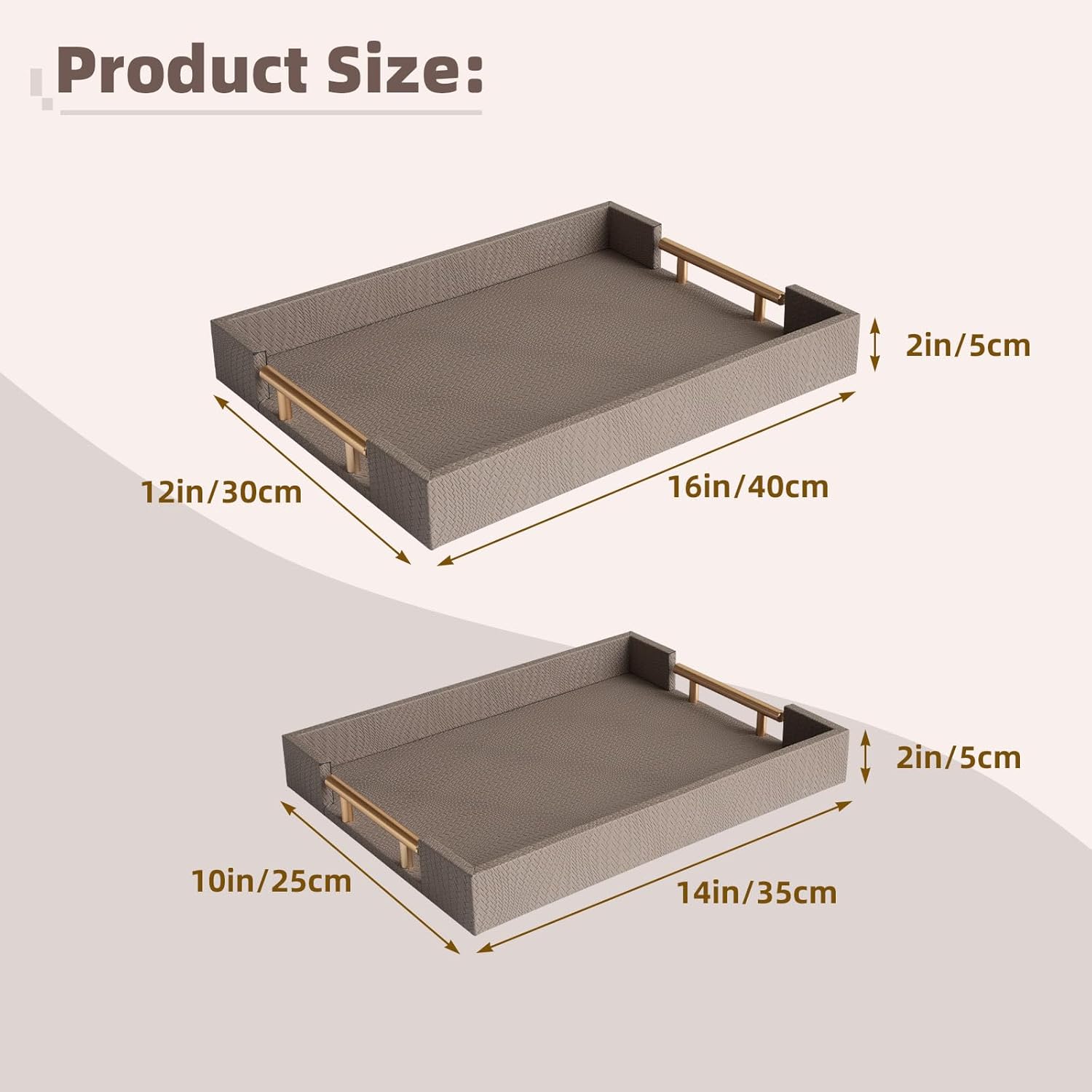 2 Piece Woven Leather Ottoman Tray with Gold Handles, Perfect Rectangular Serving Tray for Living Room, Coffee Table Tray as Thoughtful Gift for Home Decor Enthusiasts (Coffee Brown) - Image 7