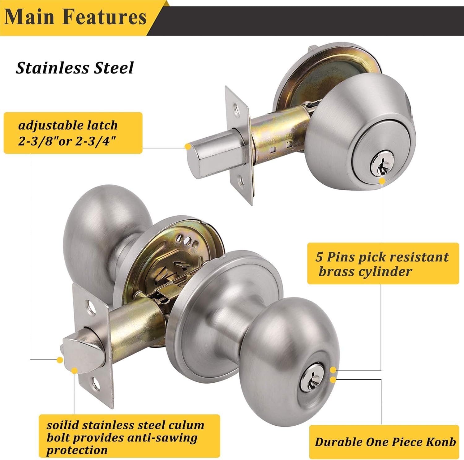 Flаѕh Dеаlѕ - 80% оƒƒ Probrico Front Entry Door Handlesets Satin Nickel 3 Packs Oval Door Knobs with Double Cylinder Deadbolts Combo Keyed Alike for Exterior or Interior Door Hardware Egg Shape Handles 6 Keys Per Lockset