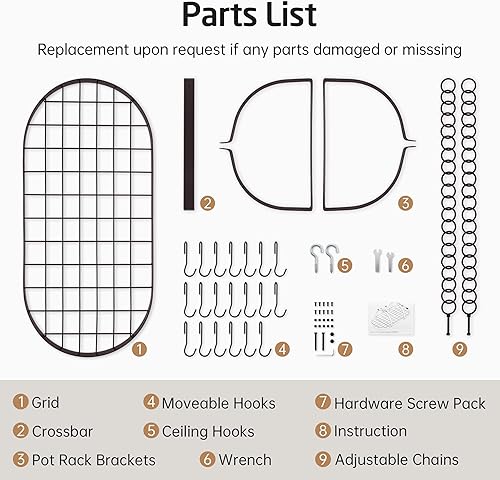 Miniatura 9 de KES KUR221S85-OB - Estante colgante de bronce aceitado de 34 pulgadas, soporte de techo ovalado resistente para ollas y sartenes para cocina, con 20