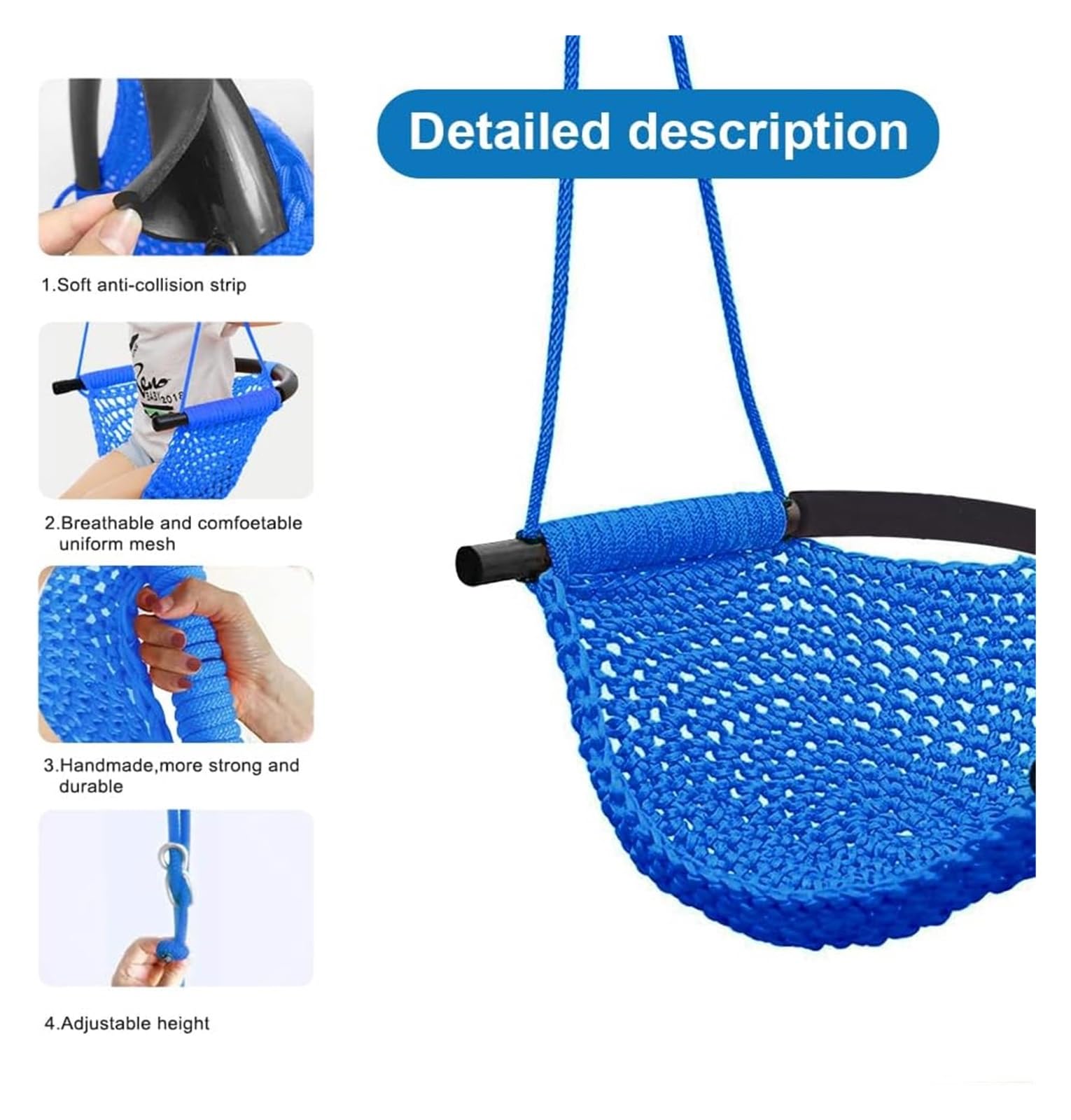 Swing Seat For Kids,Little Swing Set,Hand-Knitting Toddler Swing With Adjustable Ropes - Image 4
