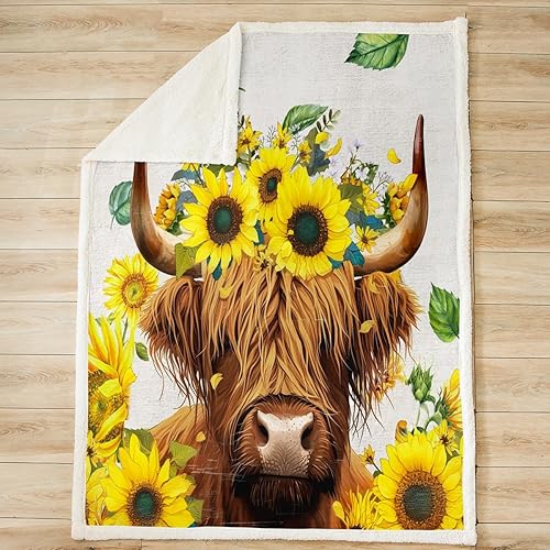 Manta de vellón de vaca Highland para cama, sofá, sillón, manta de felpa de ganado de las tierras altas, girasol, manta decorativa de animales