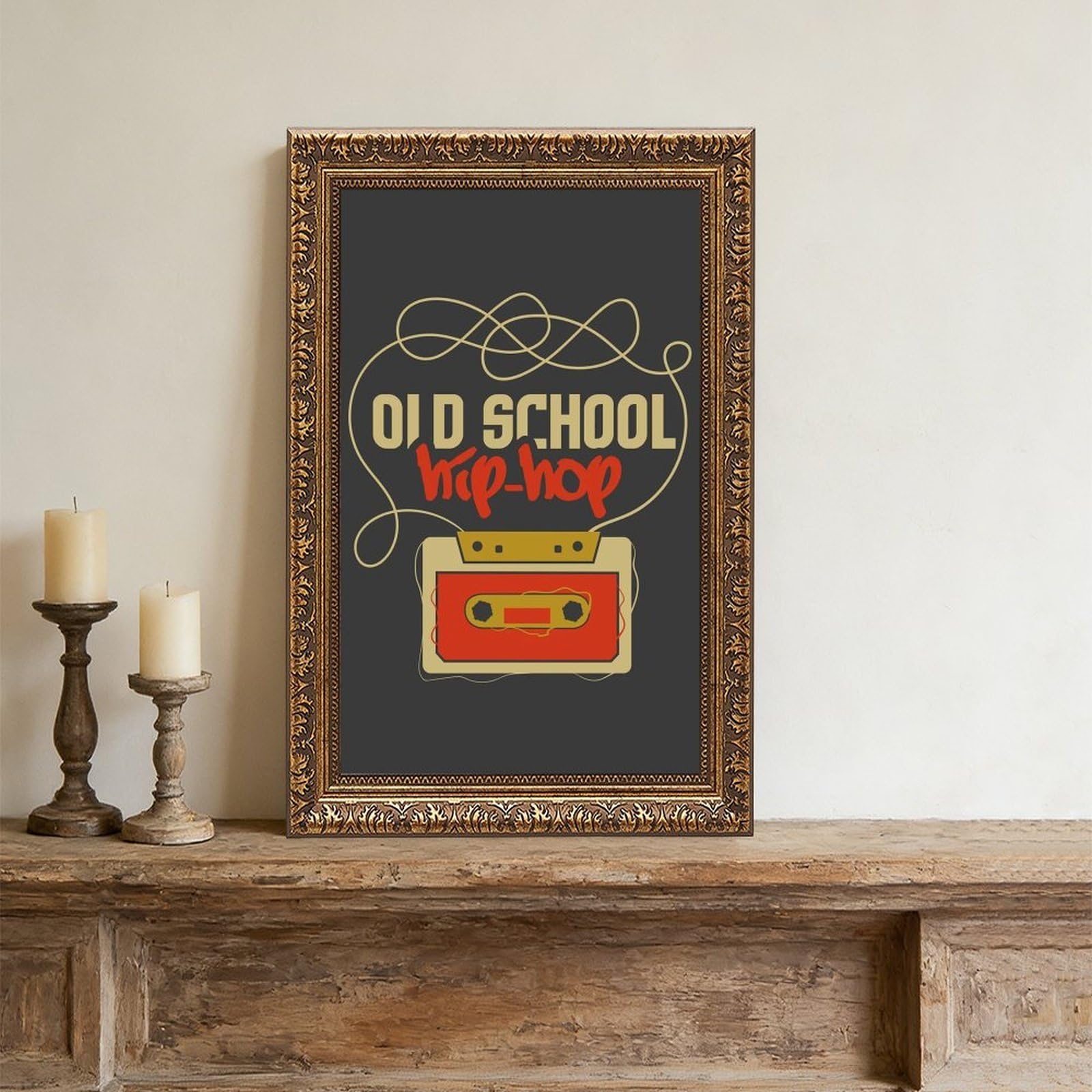 Poster retrò Old School Hip Hop 4 poster su tela decorazione artistica da parete stampa dipinti per soggiorno camera da letto decorazione retrò cornice dorata: 40,6 cm L x 61 cm W