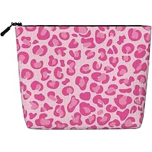 Pink Leopard Print Imitation Linen Cosmetic Bag, Travel Wash Bag, Cosmetic Storage Bag