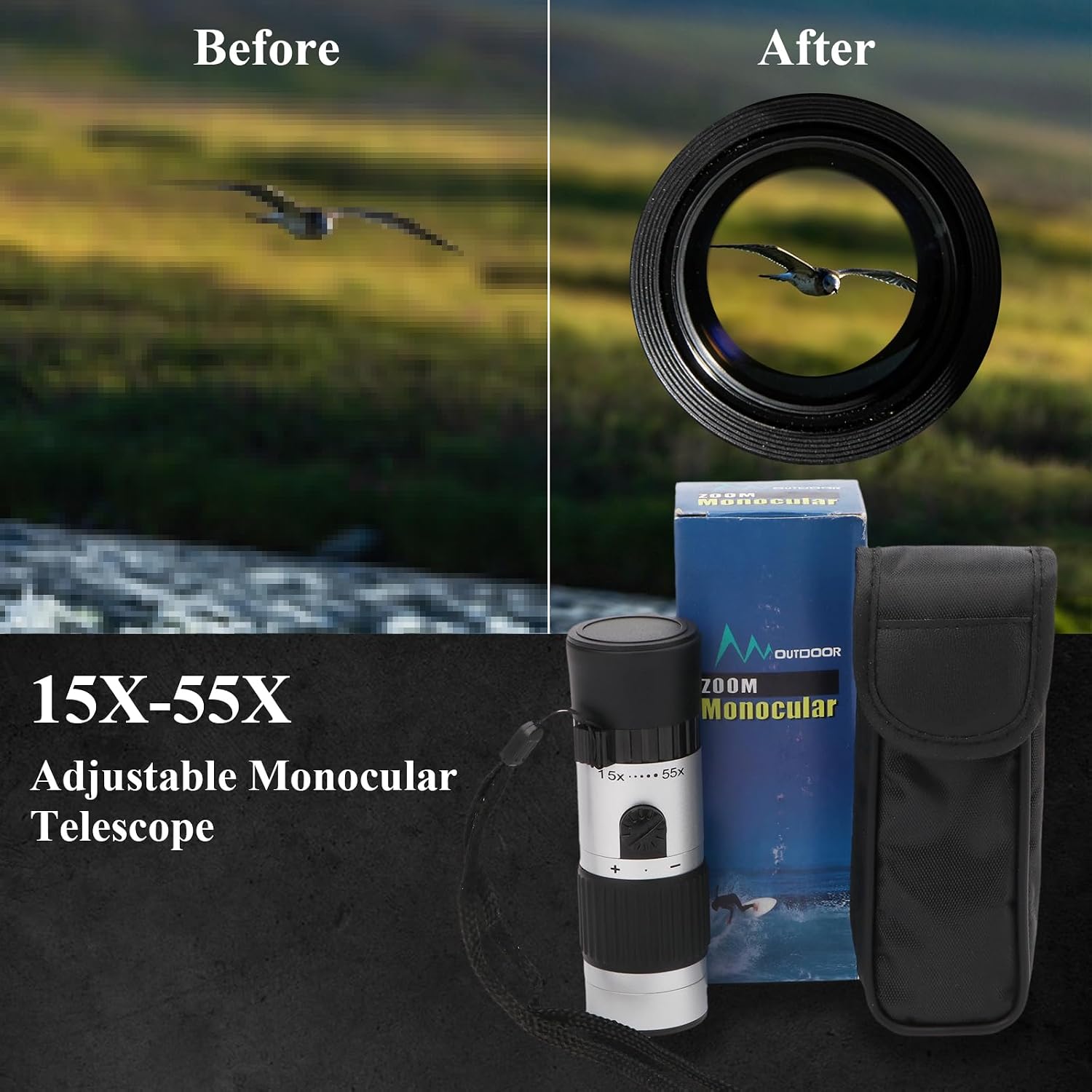 Rongon Pocket Monocular Telescope 15-55X21 Compact Binoculars Monocular for Adults High Powered for Stargazing Hunting Wildlife Bird Watching Travel Camping Hiking Dad Gifts