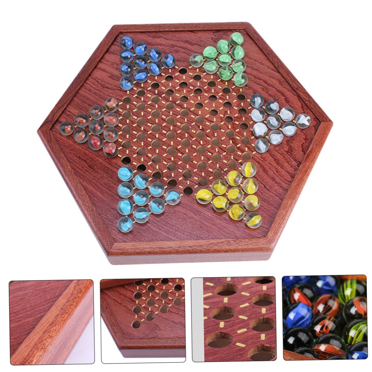 Damas Chinas 1 Set de Madera Tablero Hexagonal Marrón
