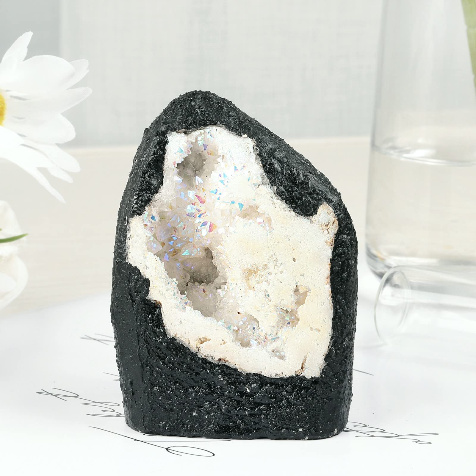 KYEYGWO Titanium Coated Natural Crystal Raw Geode Stone - Image 3