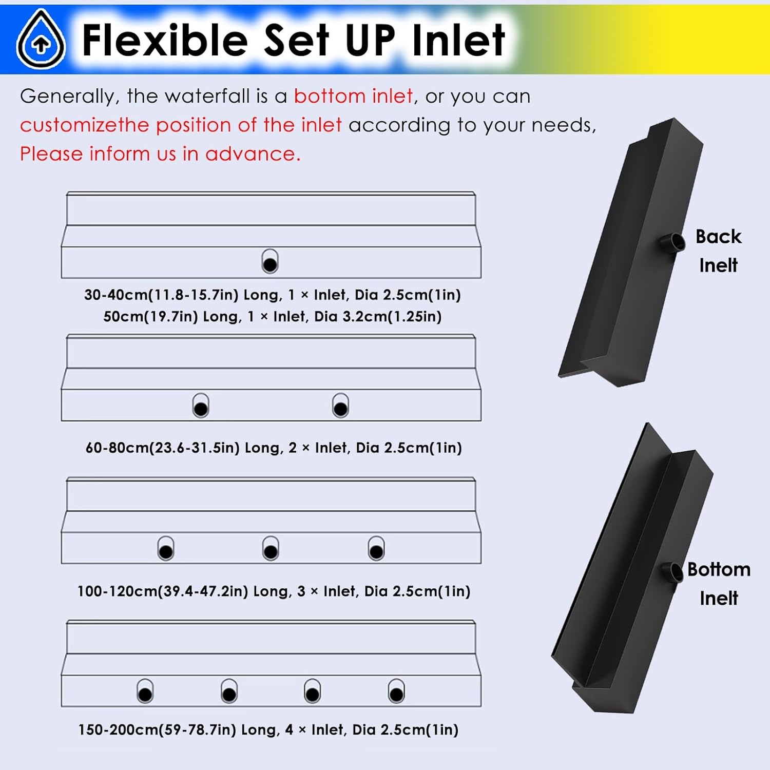 Stainless Steel Waterfall Fountain Kit – Rectangular Water Feature for Patio, Backyard, Pond – Wall Recessed Pool Spout with Pipe Connector (Black, 165cm x 9cm x 6cm)