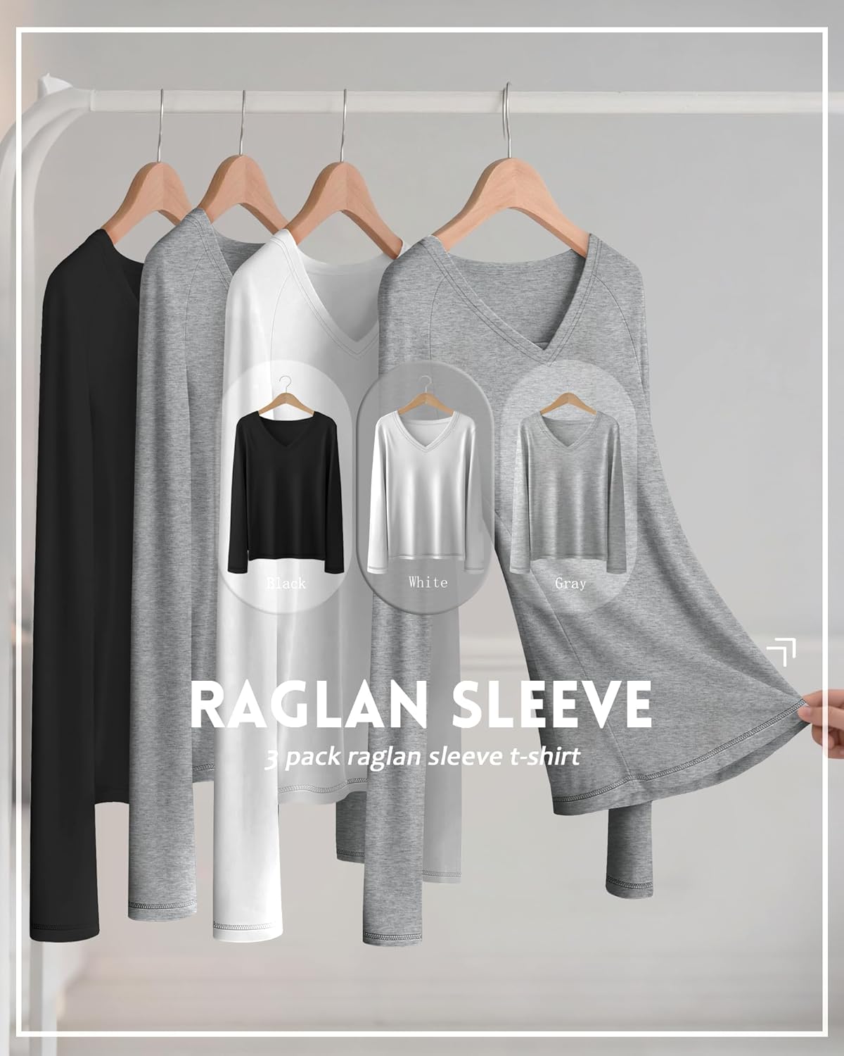 3 Pack Women's Long Sleeve T Shirts V Neck Raglan Tunic Tops Loose Casual Basic Tee Fall Winter Ladies Outfit - Image 2