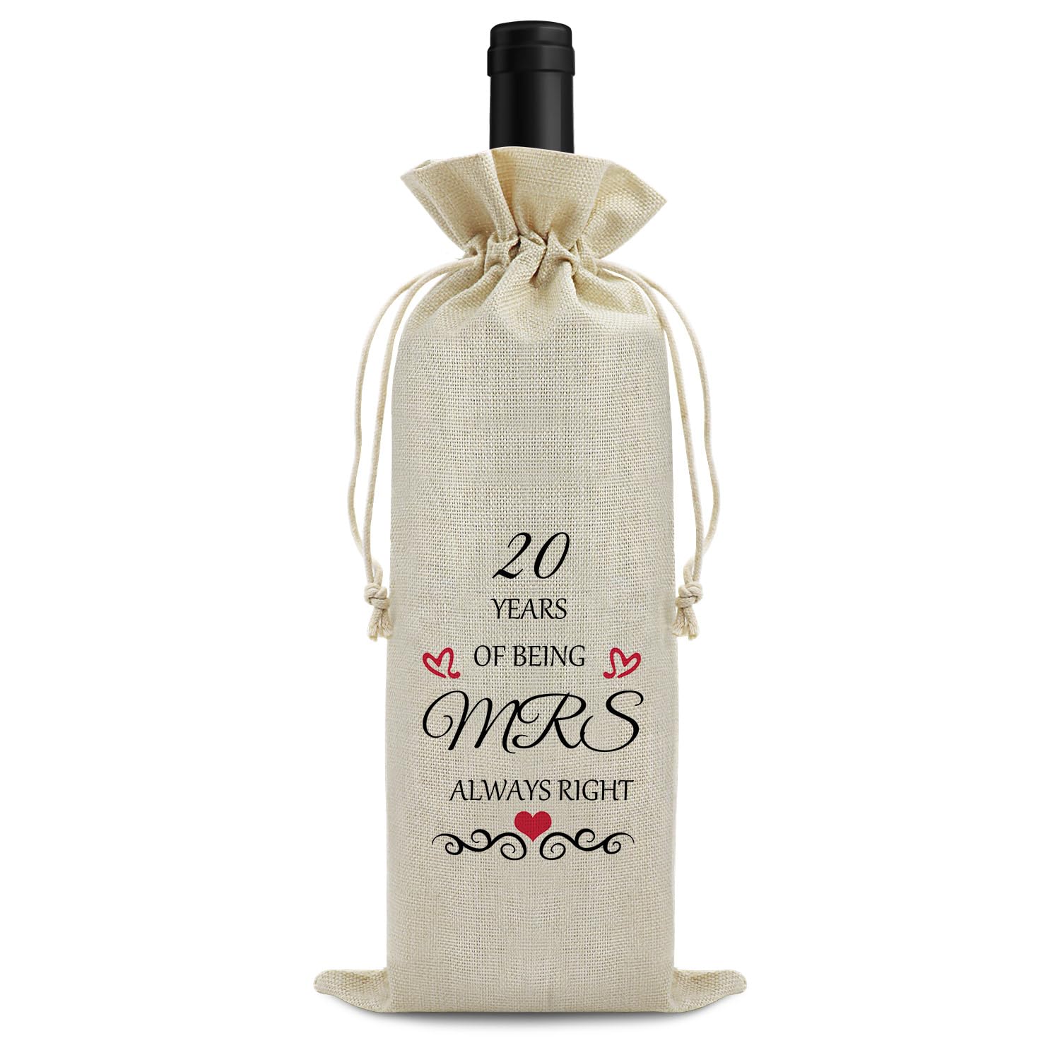 20 Years of Marriage Gift for Wife Wine Bag Getting Married Anniversary for Women Wine Bottle Bag Anniversary Party Decors 20th Wedding Anniversary Valentines Day Gift Wine Gift Bag Wine Accessory