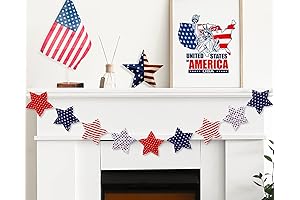 Whaline Patriotic Star Banner 3D Red Blue Star Garland