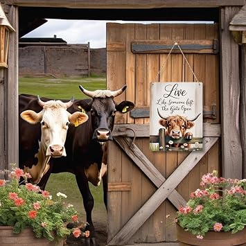 Highland Cow Gifts Sign Live Like Someone Left The Gate Open Sign for Home Bathroom Farm Cow-Coop Kitchen Yard Country Decor 8x10 Inch