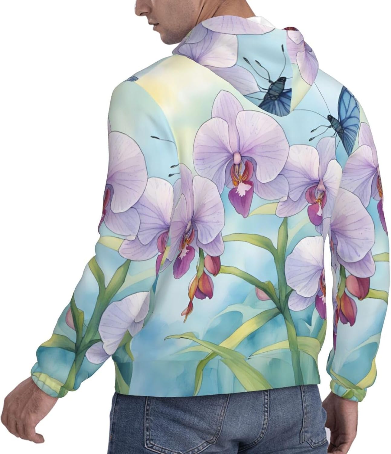 Orchid Flower Butterfly Soft Fresh Spring print Men's novelty hoodie print sweatshirt for casual pullovers for both men and women Black