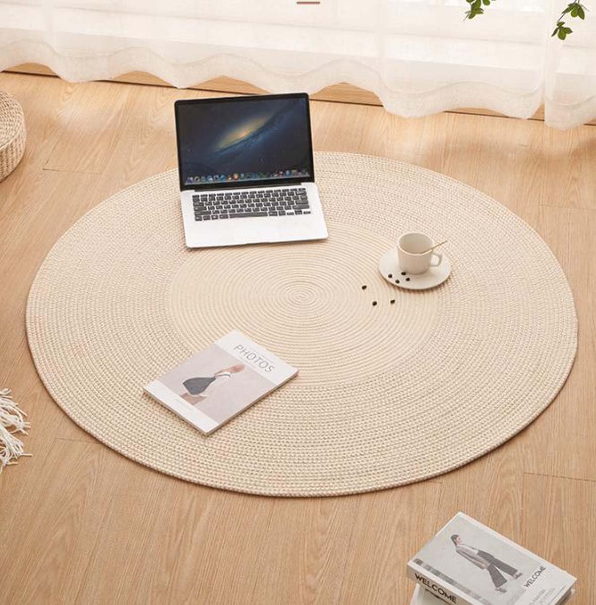 Tapis rond en jute naturelle tissé à la main réversible pour cuisine, salon, entrée, zones à forte circulation dans le salon, la chambre à coucher