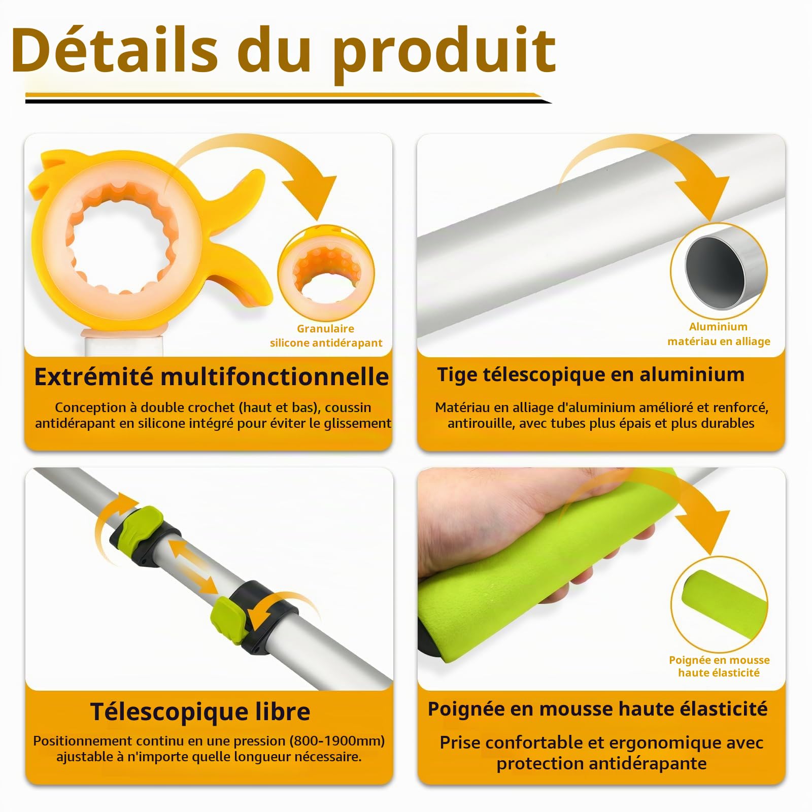 Perche pour Velux Perche Fenetre de Toit - Canne Telescopique pour Velux, (80-190cm) avec Crochet, Rallonge pour Poignée de Fenetre, Rallonge Poignée Fenetre de Toit, Manche Telescopique