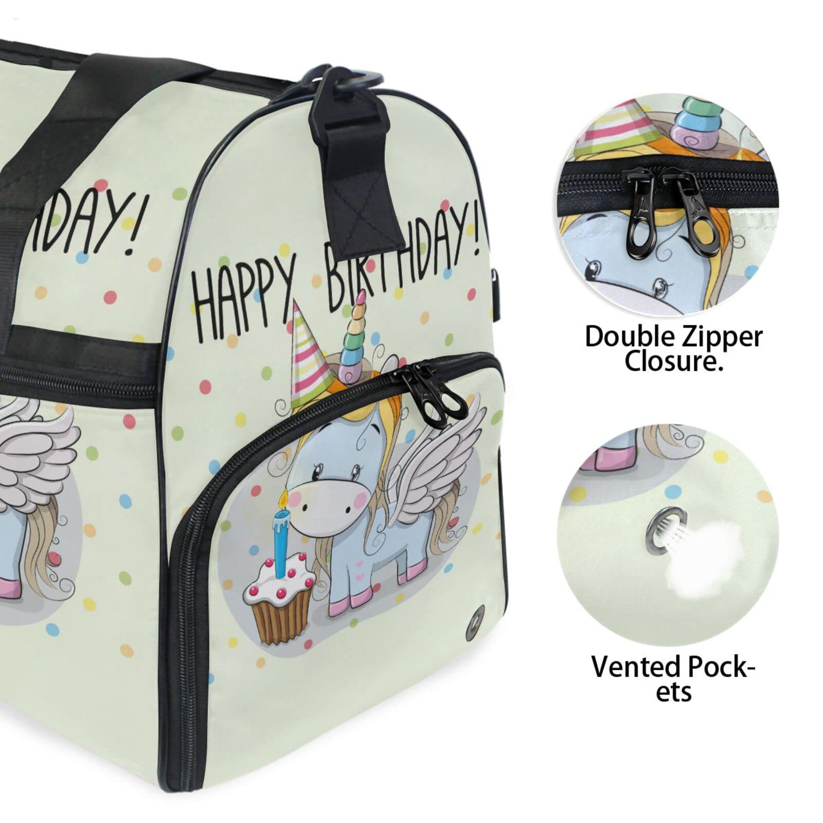 Kuchen Geburtstag Einhorn Süß Sporttasche Badetasche mit Schuhfach Reisetaschen Handtasche für Reisen Frauen Mädchen Männer