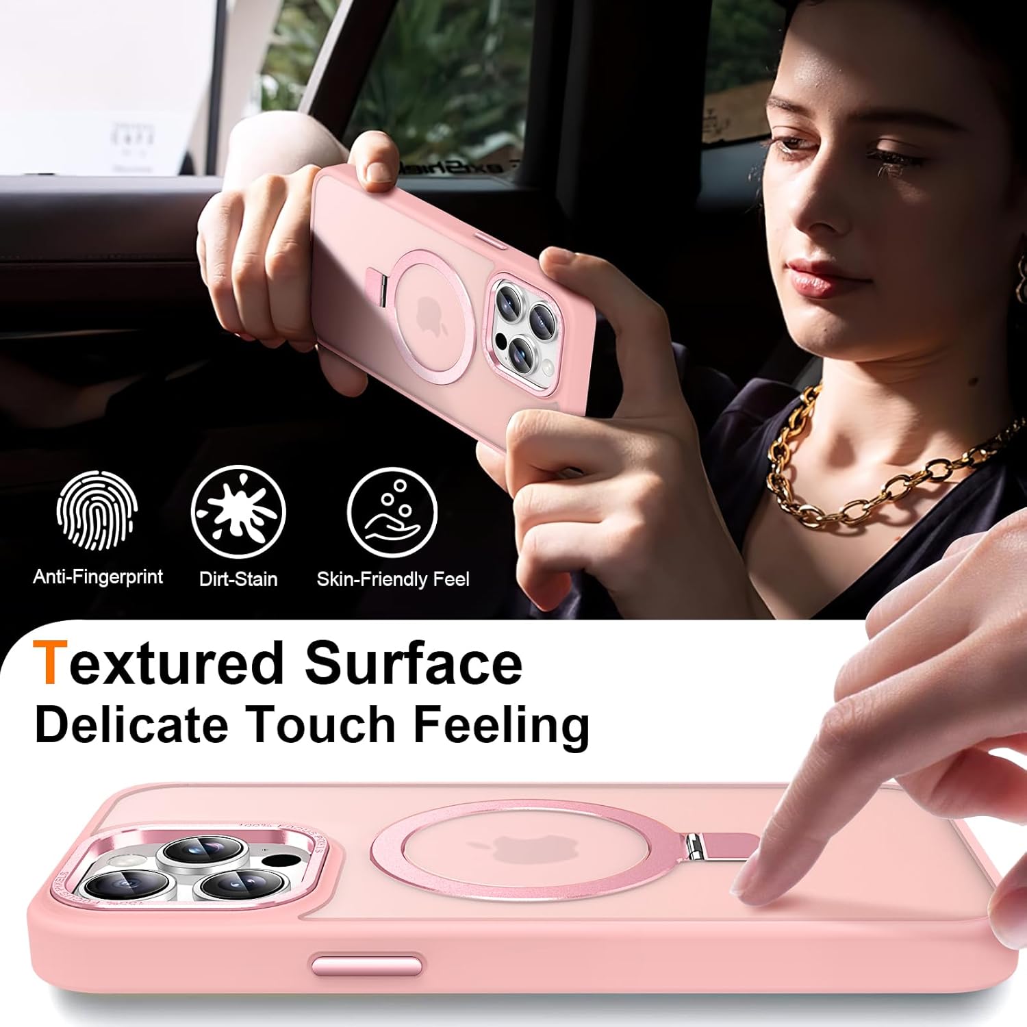 Magnetic for iPhone 14 Pro Max Case with Ring Stand, [10 FT Drop Protection] [Velvety Touch] Slim Translucent Matte Back Shockproof Phone Case for iPhone 14 Pro Max 6.7'', Pink - Image 5