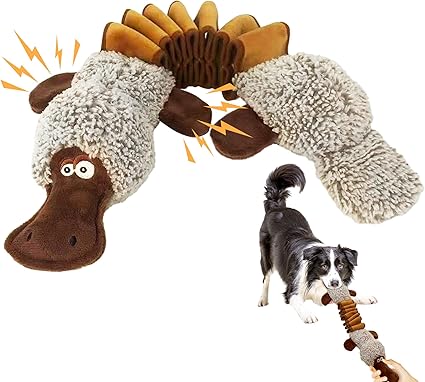 Squeaky Dog Toys, Stuffed Large Dog Toys to Keep Them Busy, Interactive Plush Chew Toys with Crinkle Paper, Tough Pet Animal Toys for Small Medium Large Dogs - Platypus