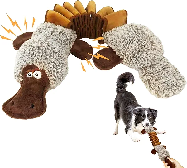 Qiiiiian Squeaky Dog Toys, Stuffed Large Dog Toys to Keep Them Busy, Interactive Plush Chew Toys with Crinkle Paper, Tough Pet Animal Toys for Small Medium Large Dogs - Platypus